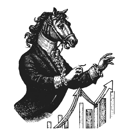 Engraved chess knight at a chart — business