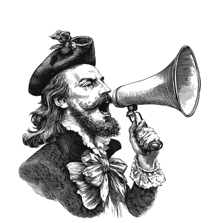 Engraved town crier with megaphone — comms