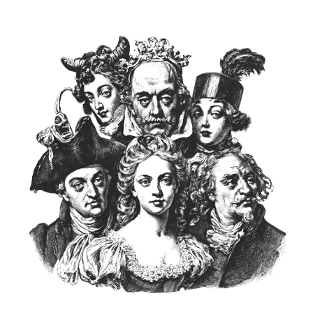 Engraved crowd of figures — customer